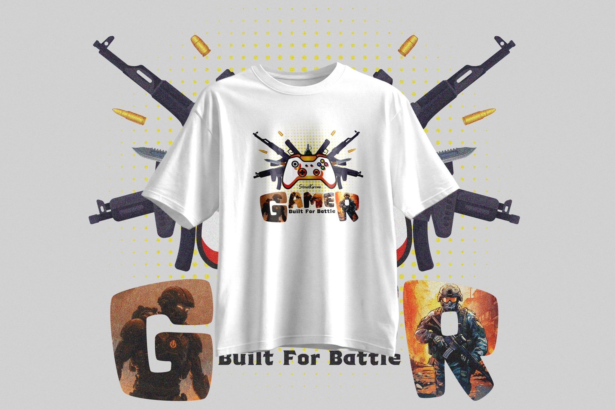 StreetKarrma “Built for Battle” Gamer Tee - Cotton Sinker Oversize Tshirt (Multicolor) - StreetKarrma