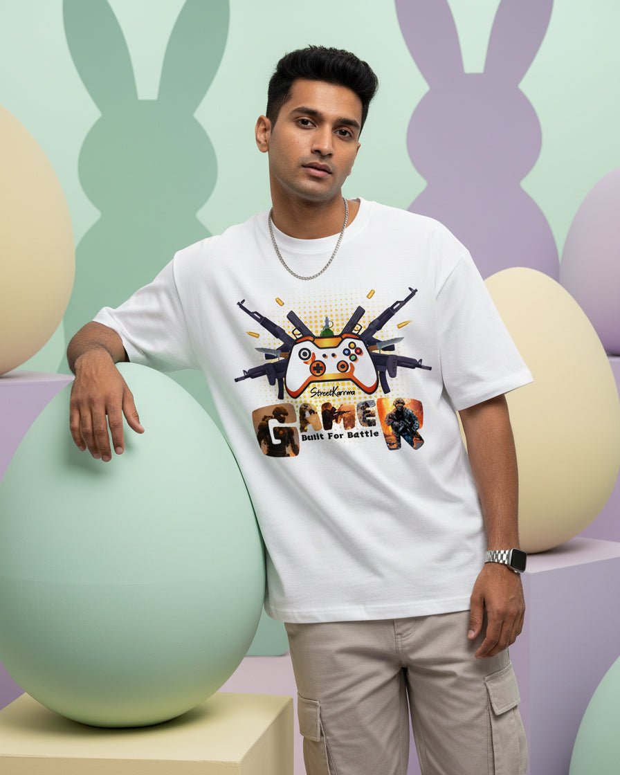 StreetKarrma “Built for Battle” Gamer Tee - Cotton Sinker Oversize Tshirt (Multicolor) - StreetKarrma
