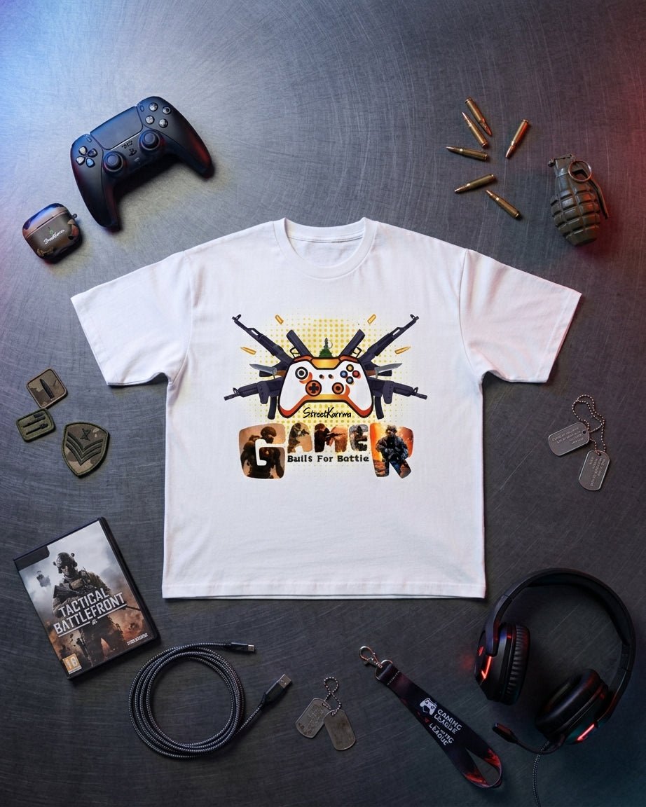 StreetKarrma “Built for Battle” Gamer Tee - Cotton Sinker Oversize Tshirt (Multicolor) - StreetKarrma