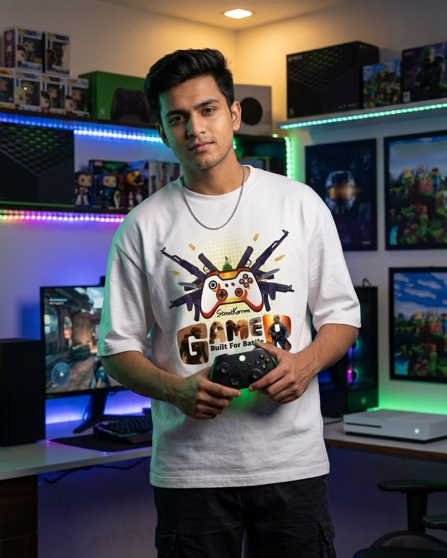 StreetKarrma “Built for Battle” Gamer Tee - Cotton Sinker Oversize Tshirt (Multicolor) - StreetKarrma