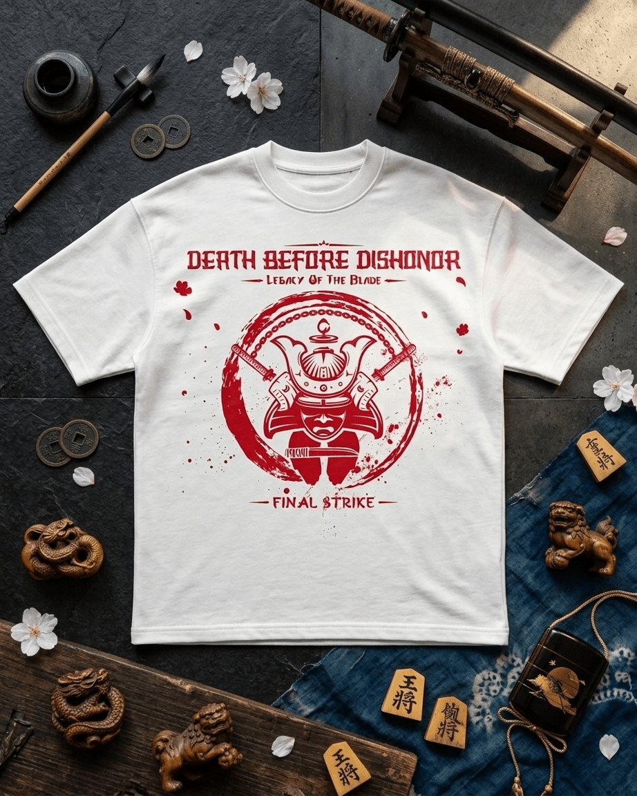StreetKarrma “Death Before Dishonor – Final Strike” Samurai Tee - Cotton Sinker Oversize Tshirt (Multicolor) - StreetKarrma