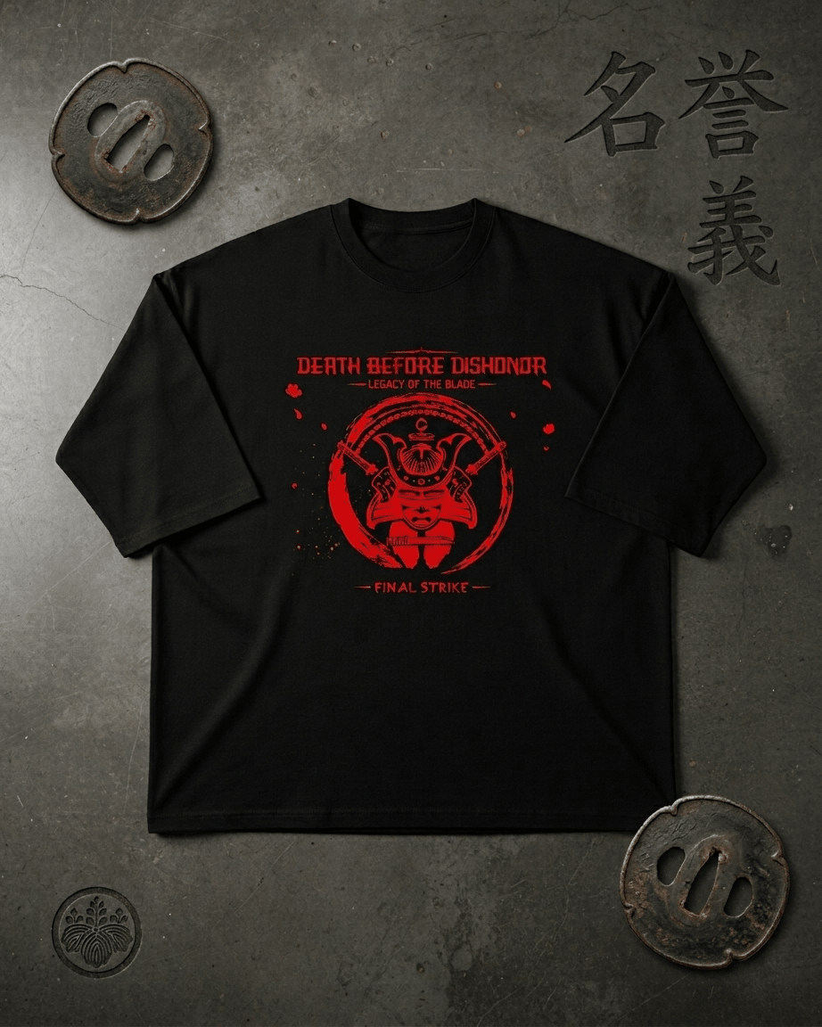 StreetKarrma “Death Before Dishonor – Final Strike” Samurai Tee - Cotton Sinker Oversize Tshirt (Multicolor) - StreetKarrma