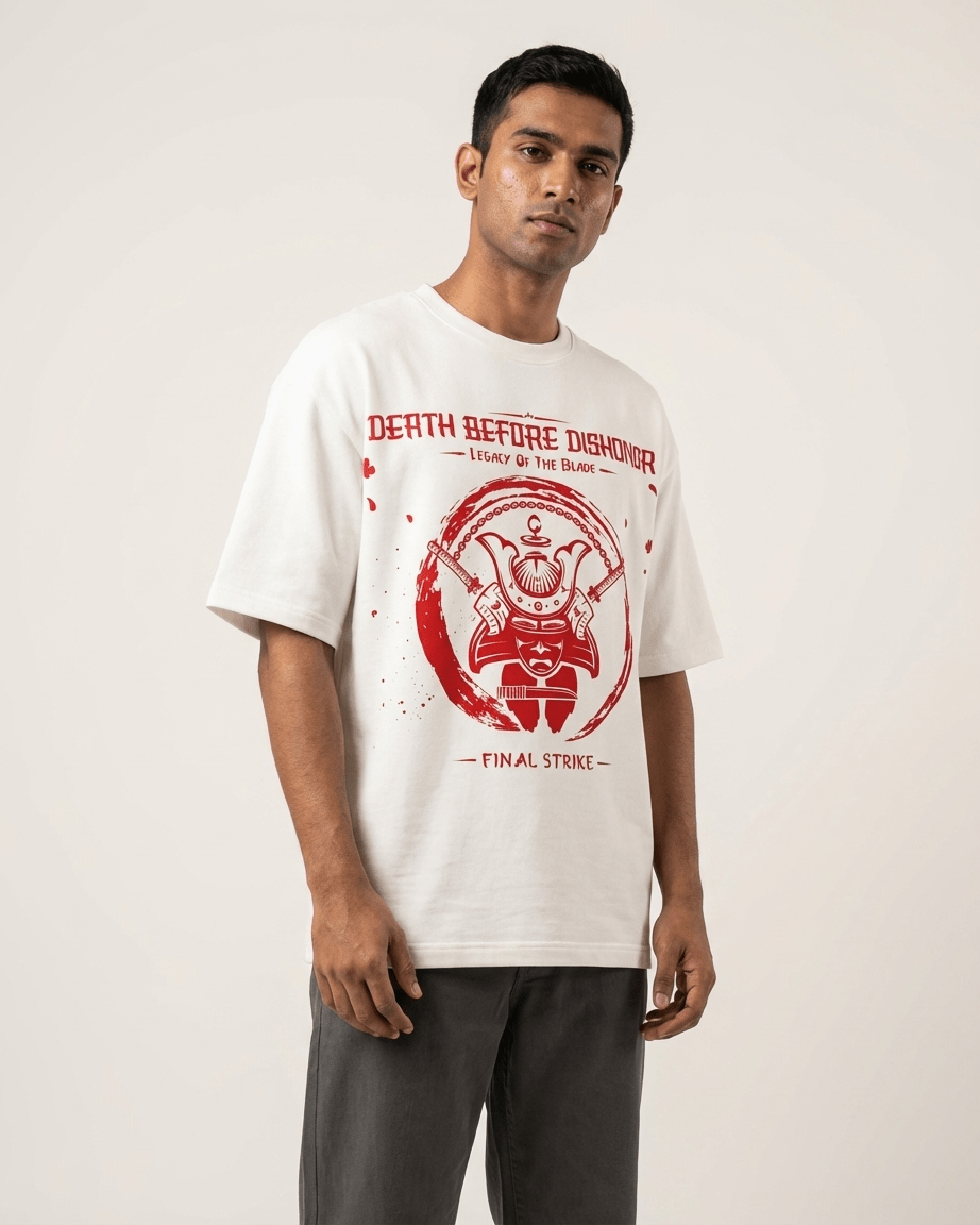 StreetKarrma “Death Before Dishonor – Final Strike” Samurai Tee - Cotton Sinker Oversize Tshirt (Multicolor) - StreetKarrma