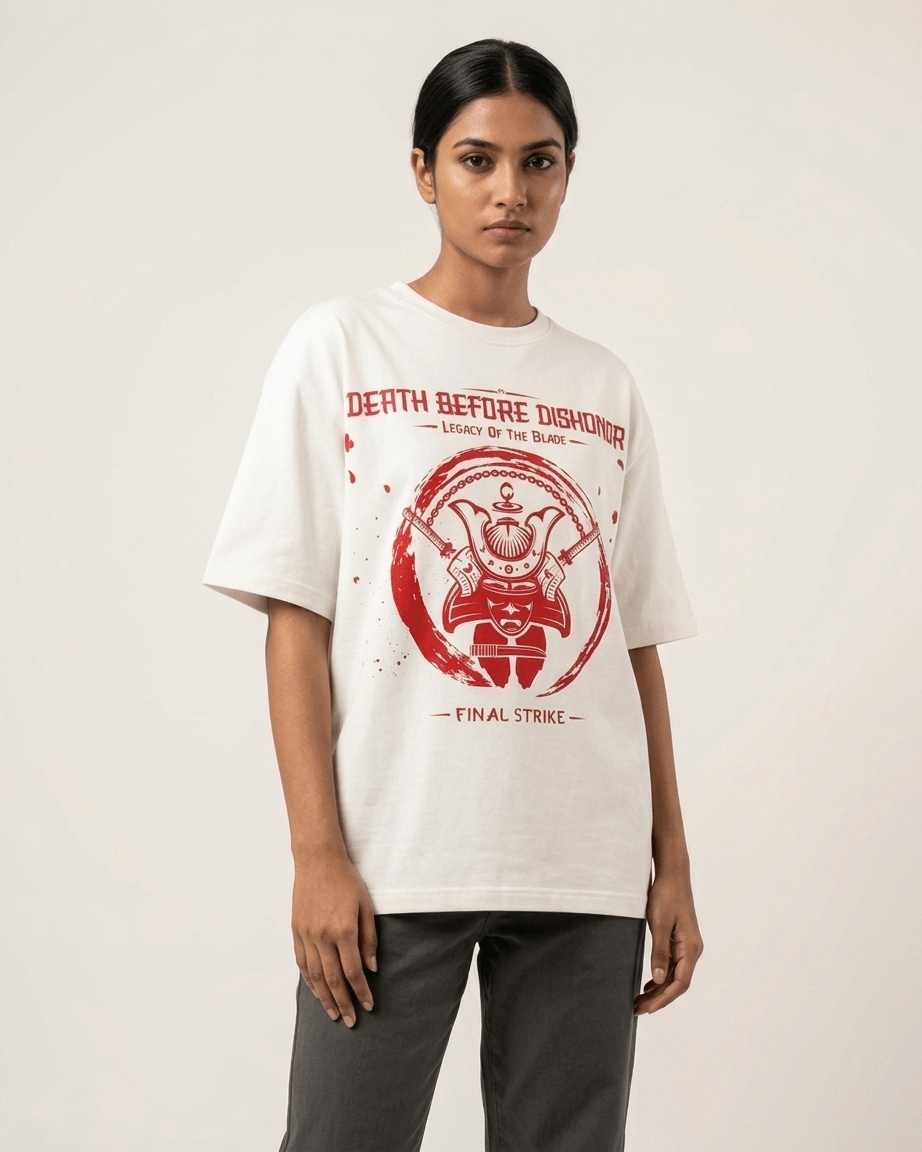 StreetKarrma “Death Before Dishonor – Final Strike” Samurai Tee - Cotton Sinker Oversize Tshirt (Multicolor) - StreetKarrma
