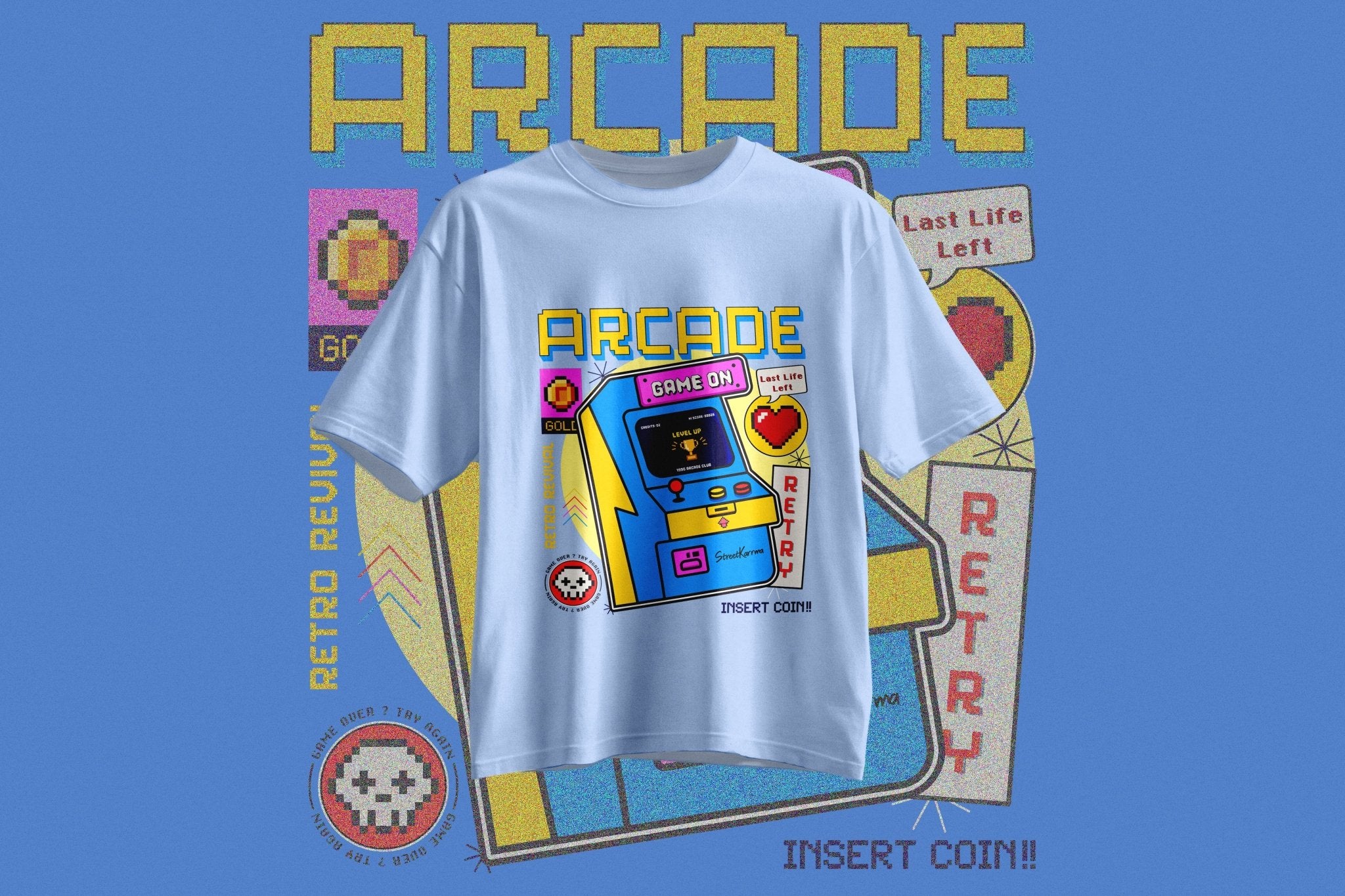 StreetKarrma – “Retro Arcade Club” Tee - Cotton Sinker Oversize Tshirt (Multicolor) - StreetKarrma