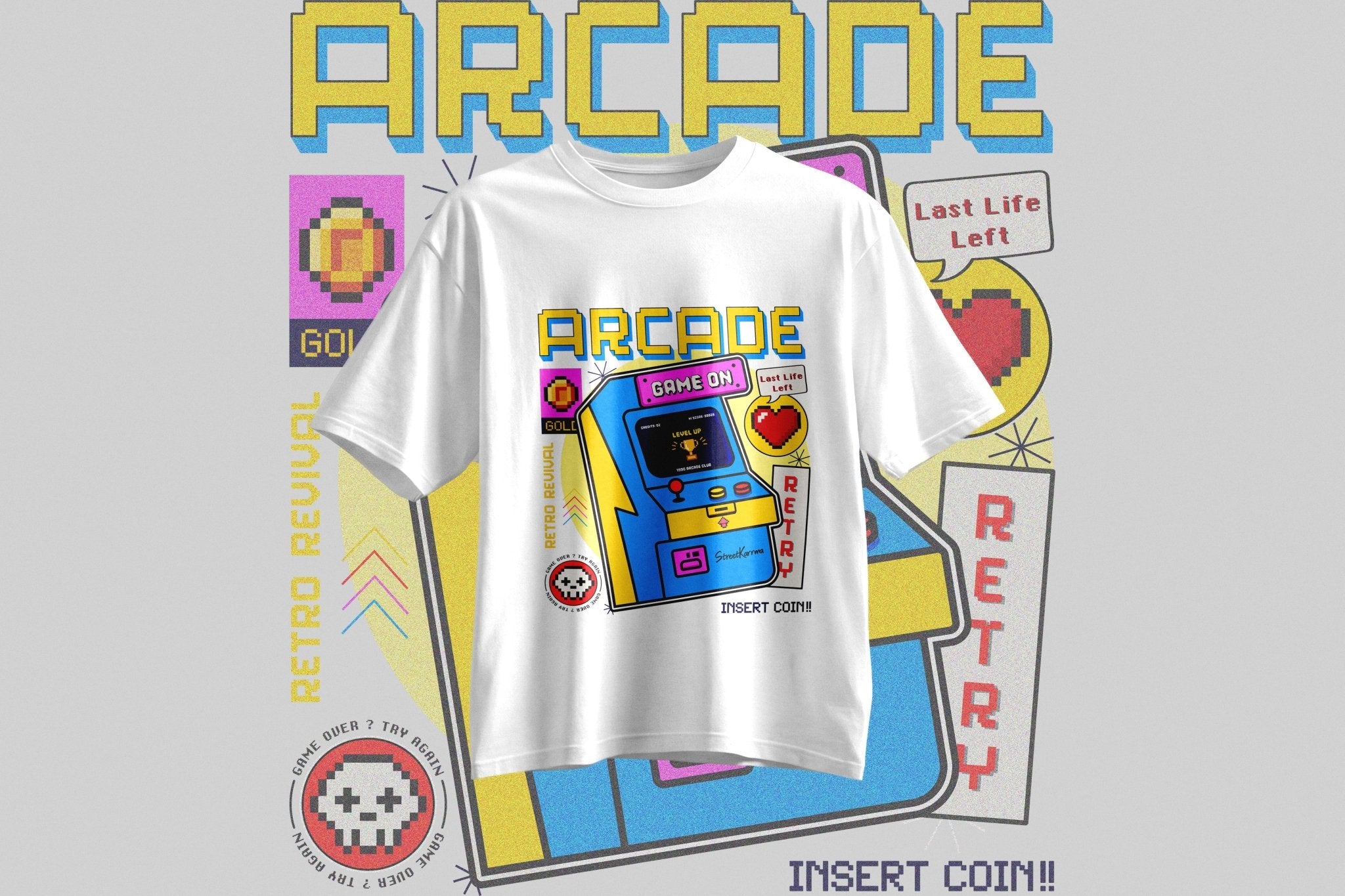 StreetKarrma – “Retro Arcade Club” Tee - Cotton Sinker Oversize Tshirt (Multicolor) - StreetKarrma