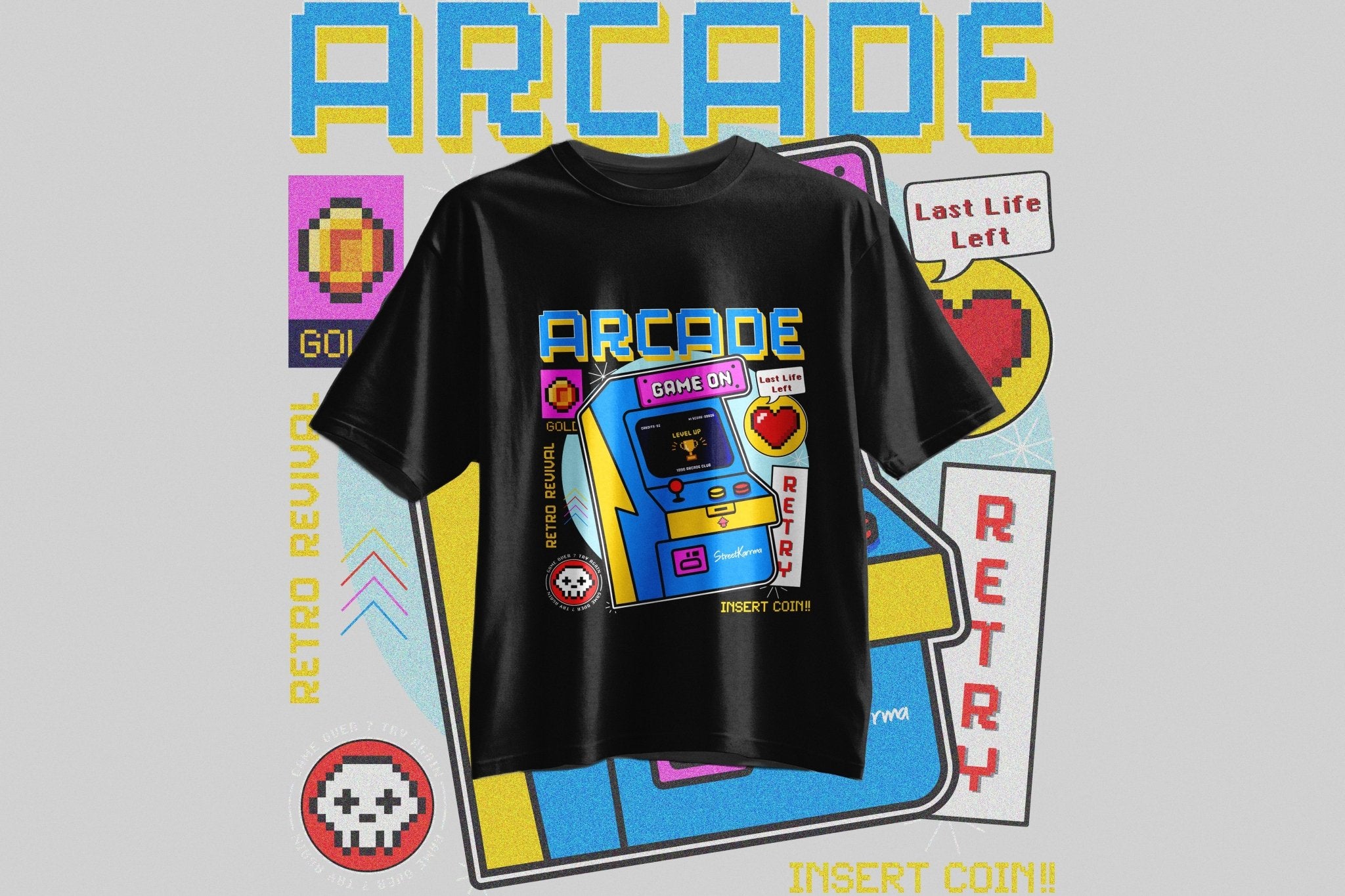 StreetKarrma – “Retro Arcade Club” Tee - Cotton Sinker Oversize Tshirt (Multicolor) - StreetKarrma