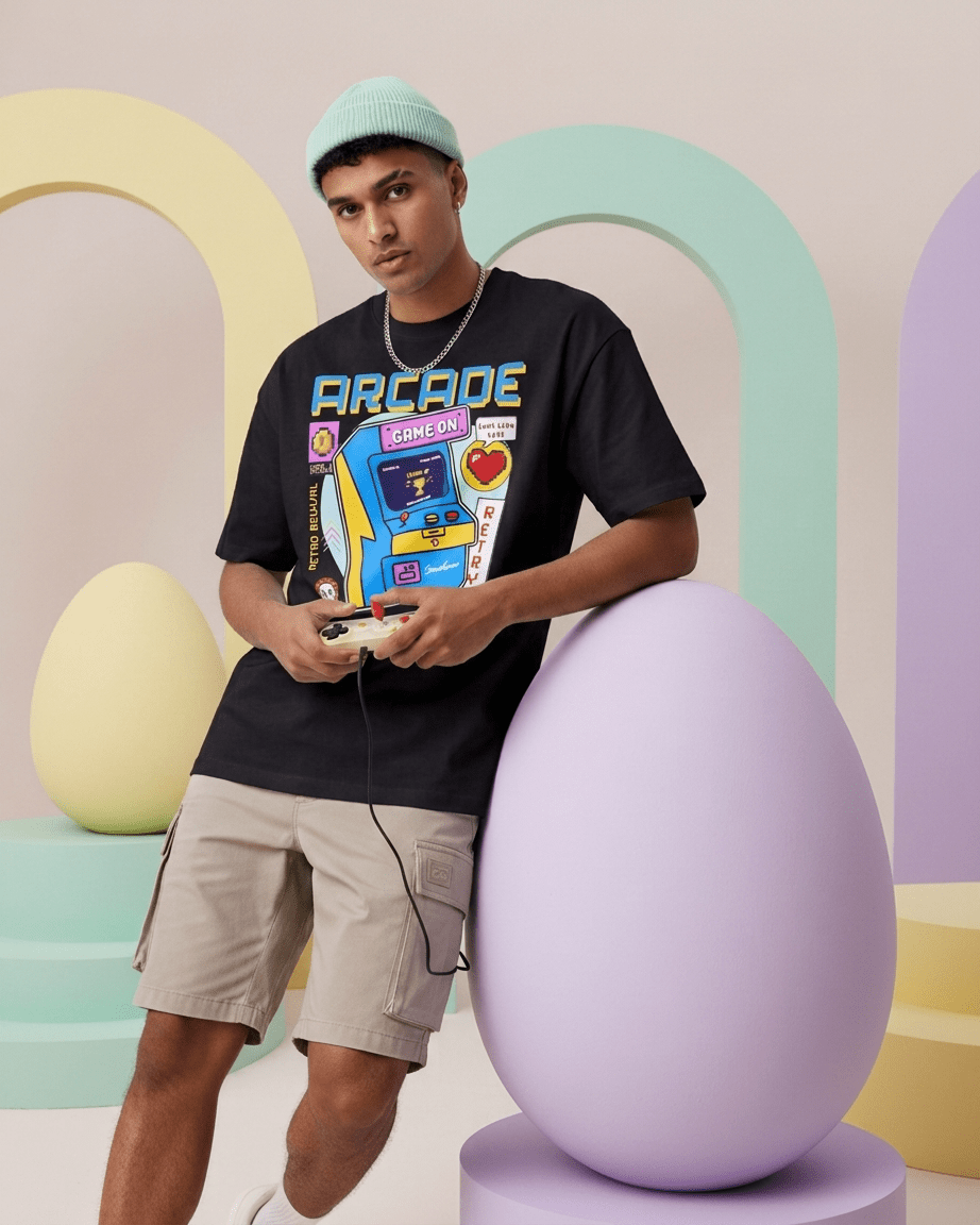 StreetKarrma – “Retro Arcade Club” Tee - Cotton Sinker Oversize Tshirt (Multicolor) - StreetKarrma