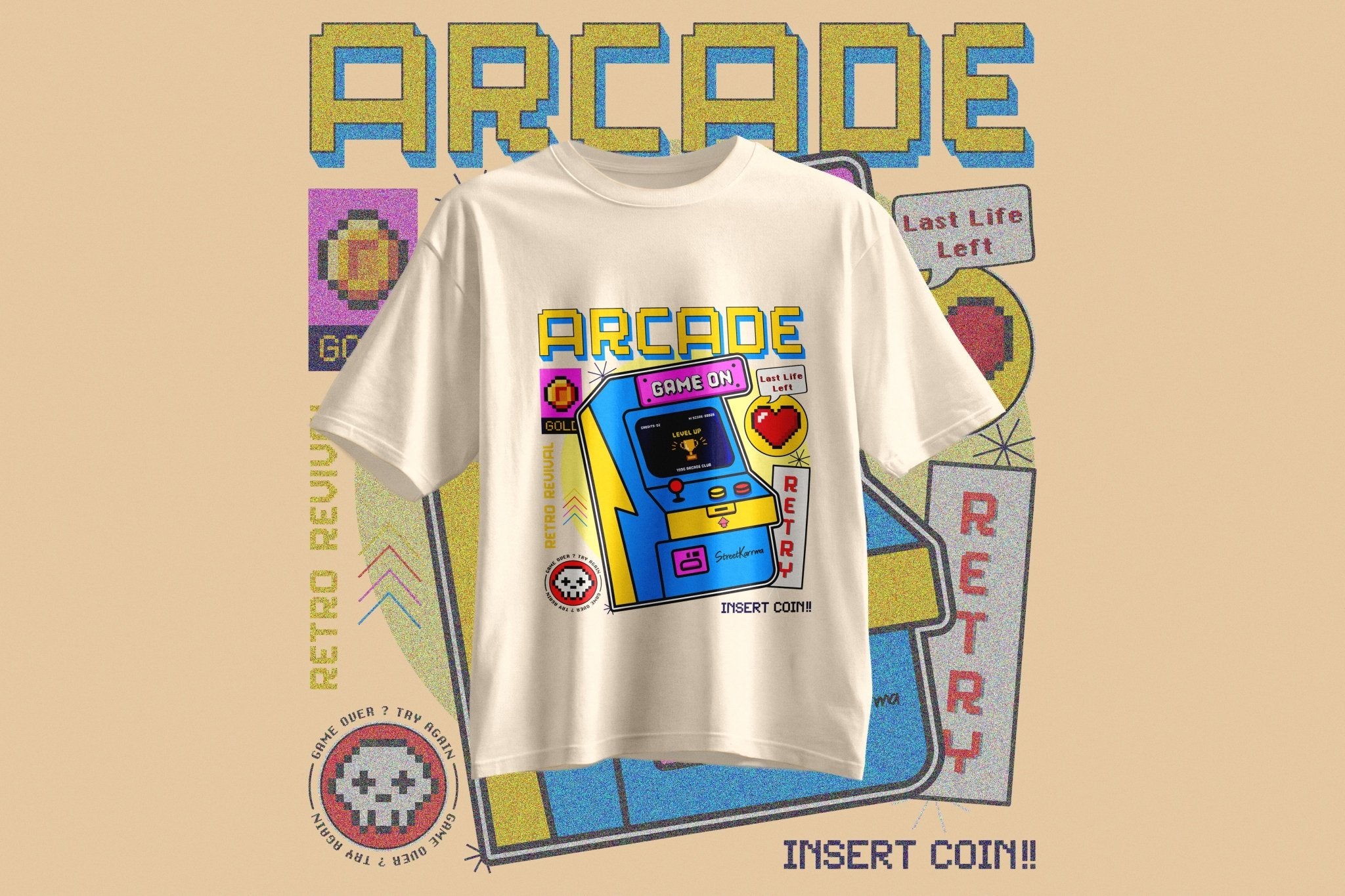 StreetKarrma – “Retro Arcade Club” Tee - Cotton Sinker Oversize Tshirt (Multicolor) - StreetKarrma