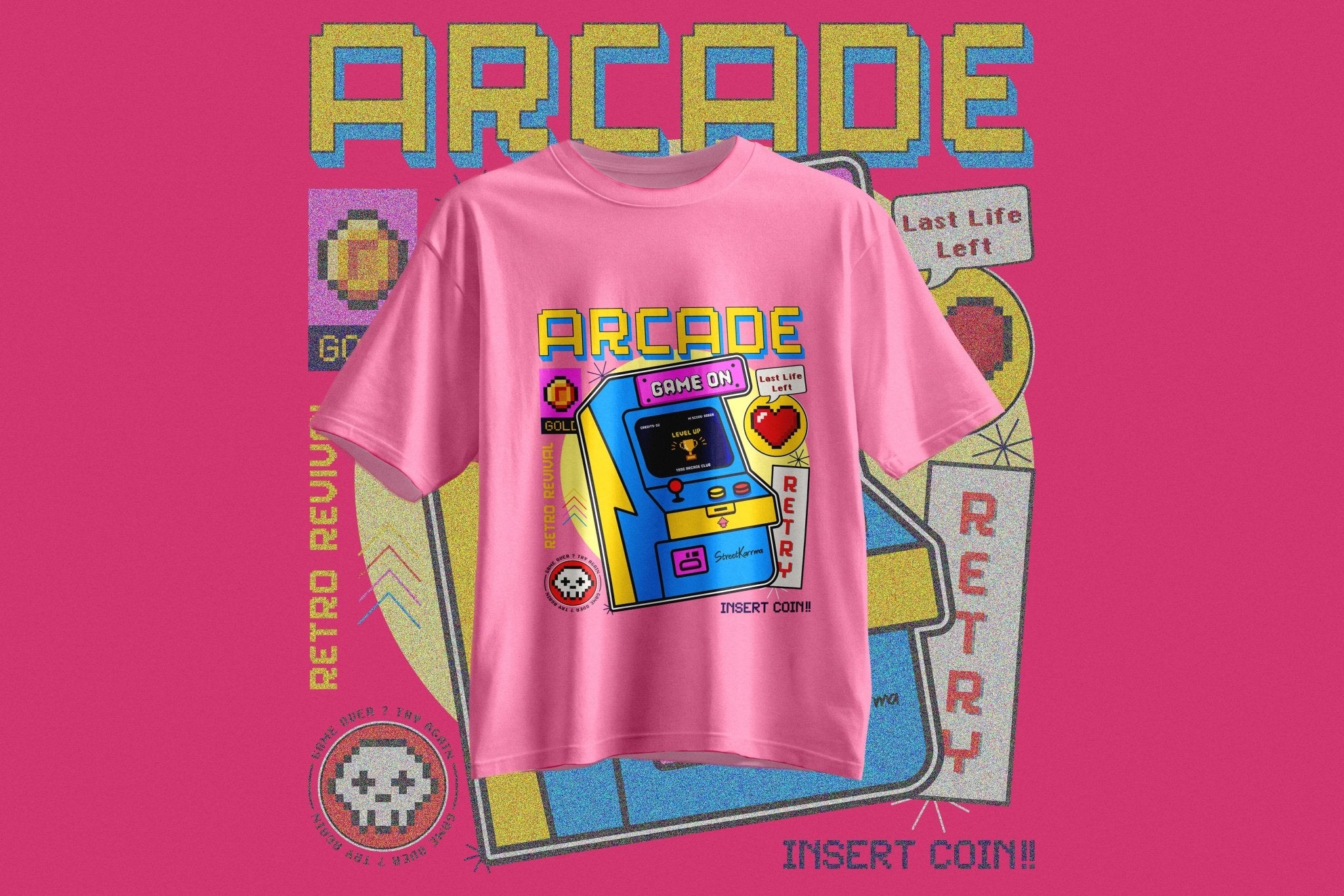 StreetKarrma – “Retro Arcade Club” Tee - Cotton Sinker Oversize Tshirt (Multicolor) - StreetKarrma