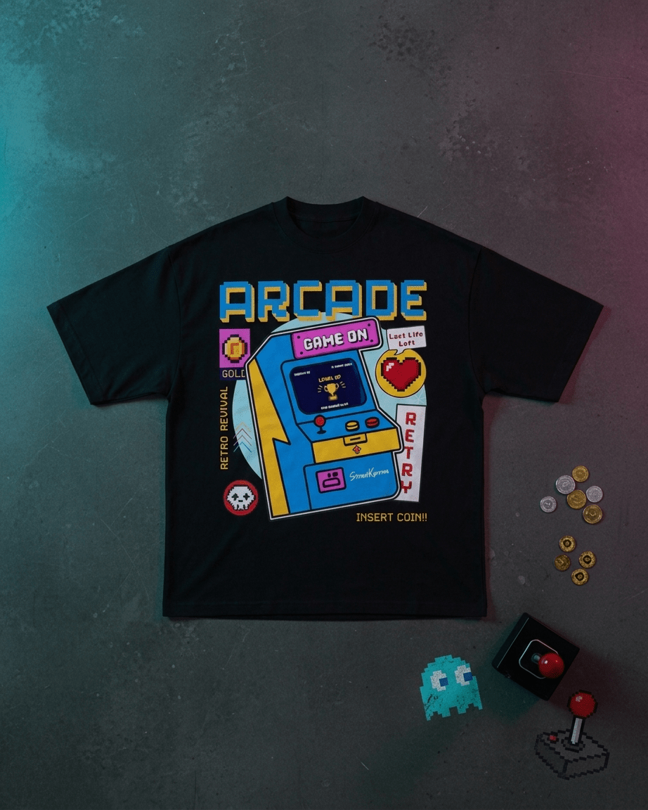 StreetKarrma – “Retro Arcade Club” Tee - Cotton Sinker Oversize Tshirt (Multicolor) - StreetKarrma