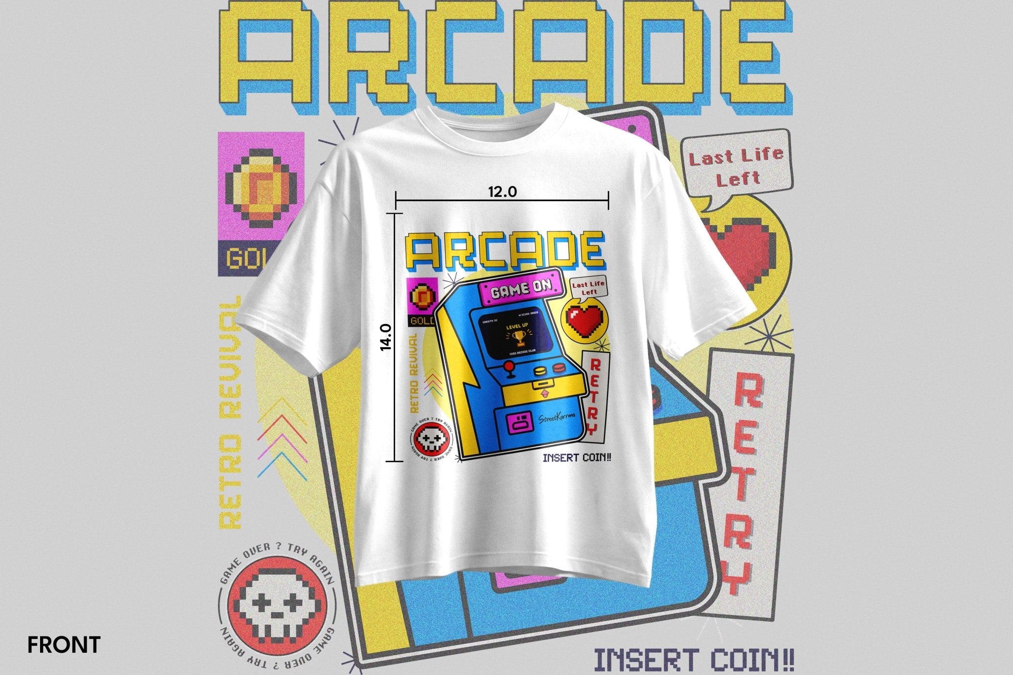 StreetKarrma – “Retro Arcade Club” Tee - Cotton Sinker Oversize Tshirt (Multicolor) - StreetKarrma