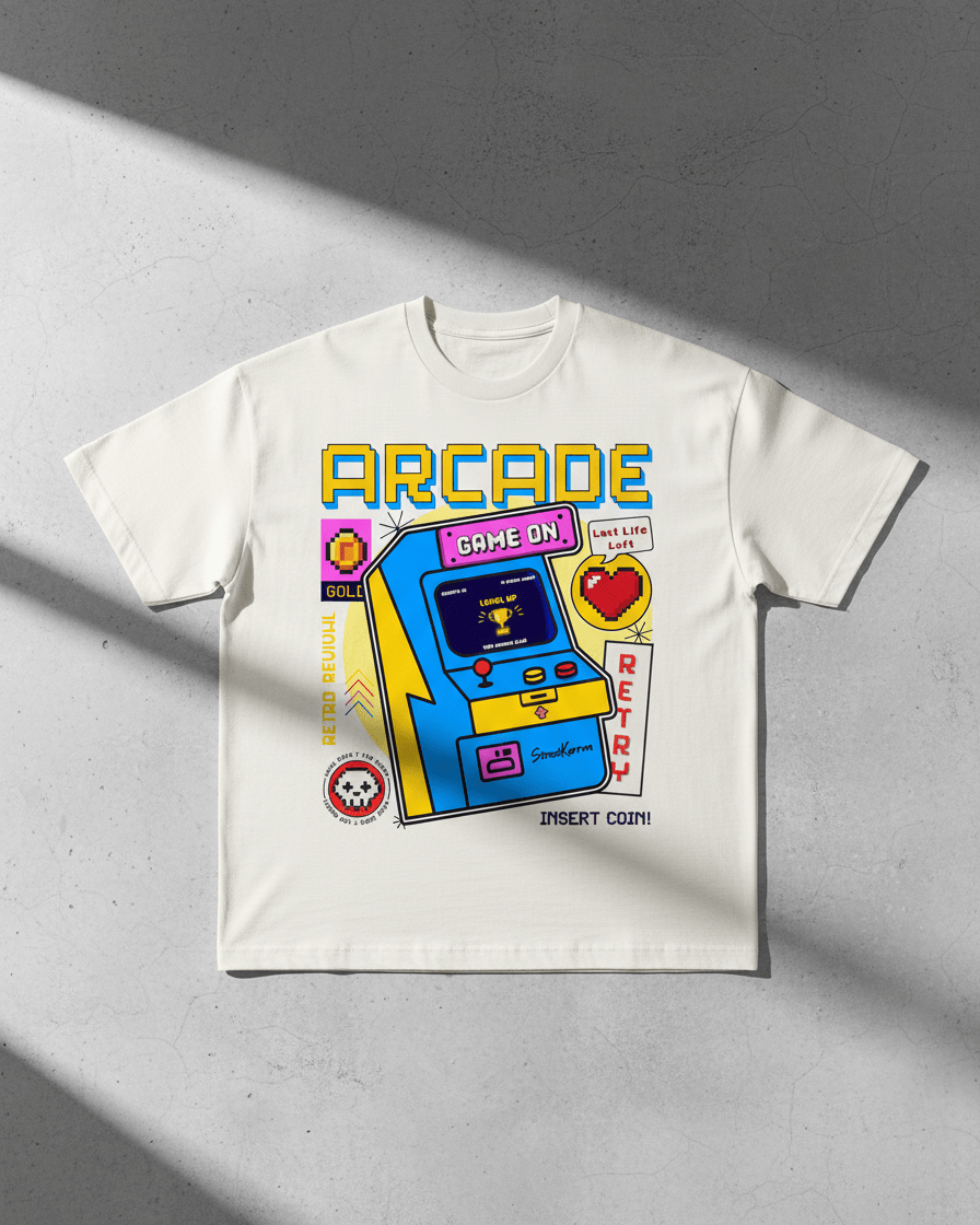 StreetKarrma – “Retro Arcade Club” Tee - Cotton Sinker Oversize Tshirt (Multicolor) - StreetKarrma