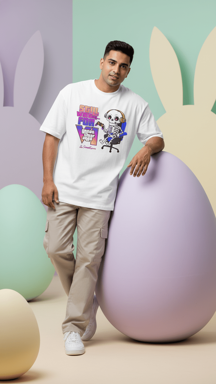 StreetKarrma “Still Waiting…” Gamer Tee – For Those Waiting Forever 👀 - Cotton Sinker Oversize Tshirt (Multicolor) - StreetKarrma