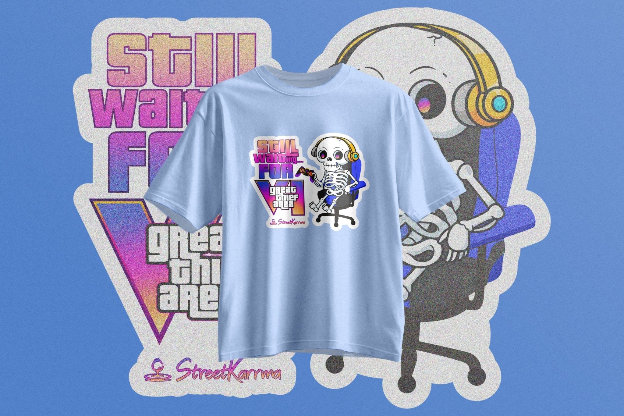 StreetKarrma “Still Waiting…” Gamer Tee – For Those Waiting Forever 👀 - Cotton Sinker Oversize Tshirt (Multicolor) - StreetKarrma