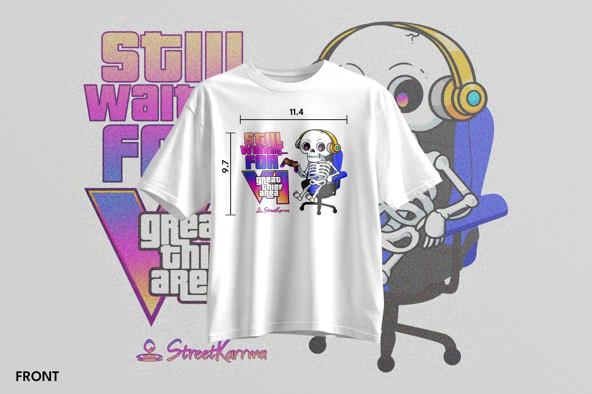 StreetKarrma “Still Waiting…” Gamer Tee – For Those Waiting Forever 👀 - Cotton Sinker Oversize Tshirt (Multicolor) - StreetKarrma