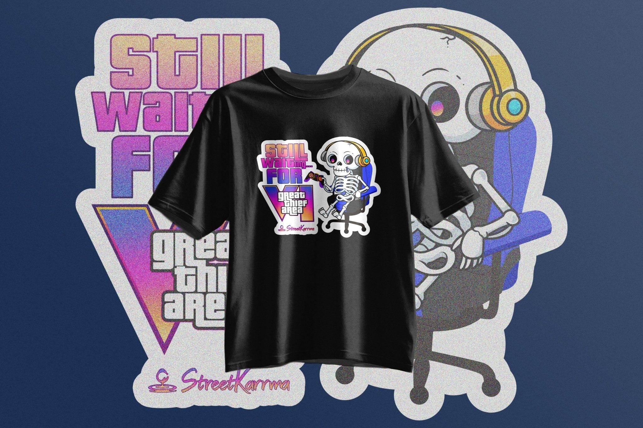StreetKarrma “Still Waiting…” Gamer Tee – For Those Waiting Forever 👀 - Cotton Sinker Oversize Tshirt (Multicolor) - StreetKarrma
