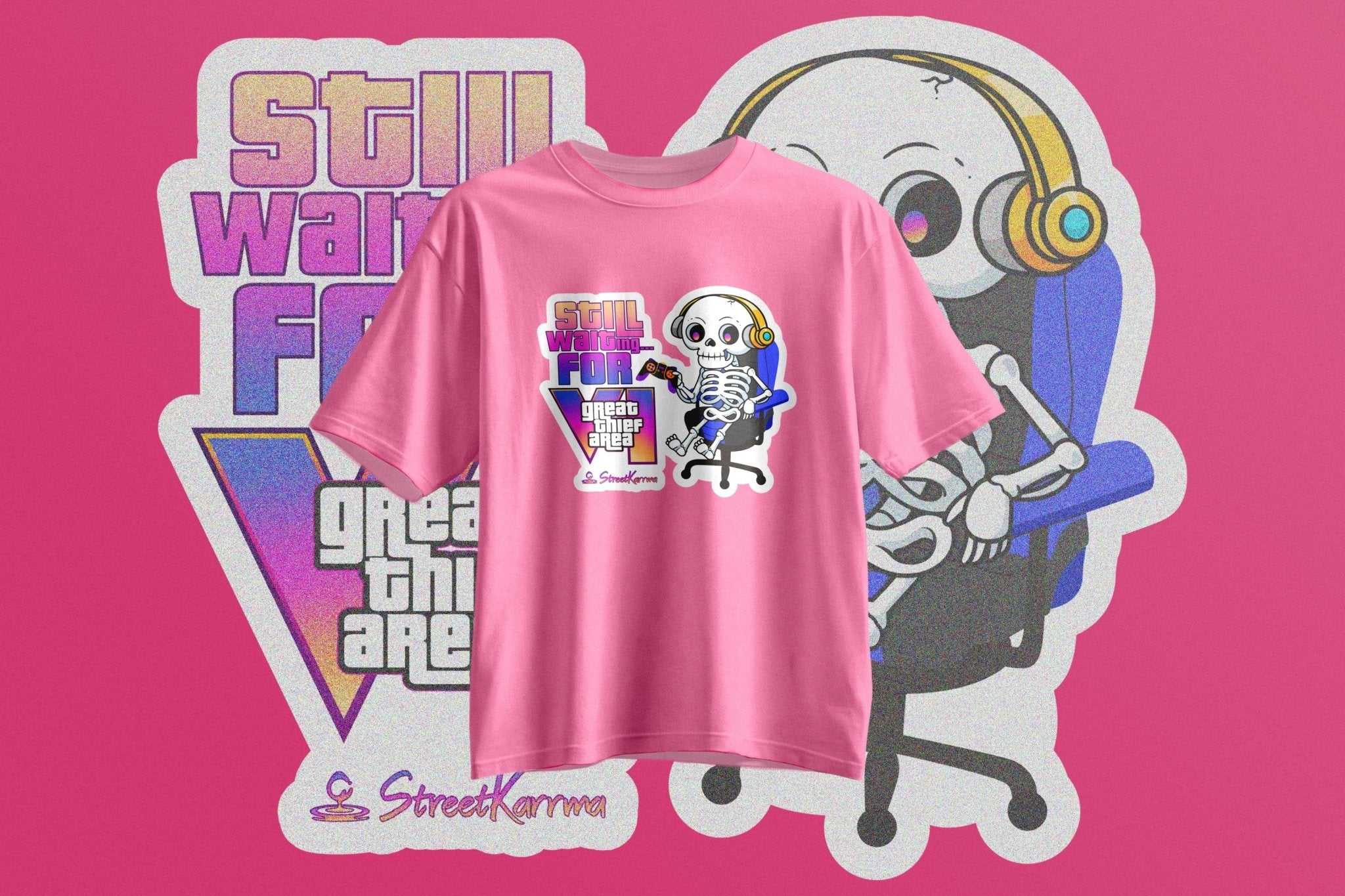 StreetKarrma “Still Waiting…” Gamer Tee – For Those Waiting Forever 👀 - Cotton Sinker Oversize Tshirt (Multicolor) - StreetKarrma